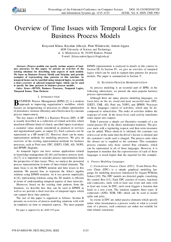 (PDF) Overview of Time Issues with Temporal Logics for Business Process ...