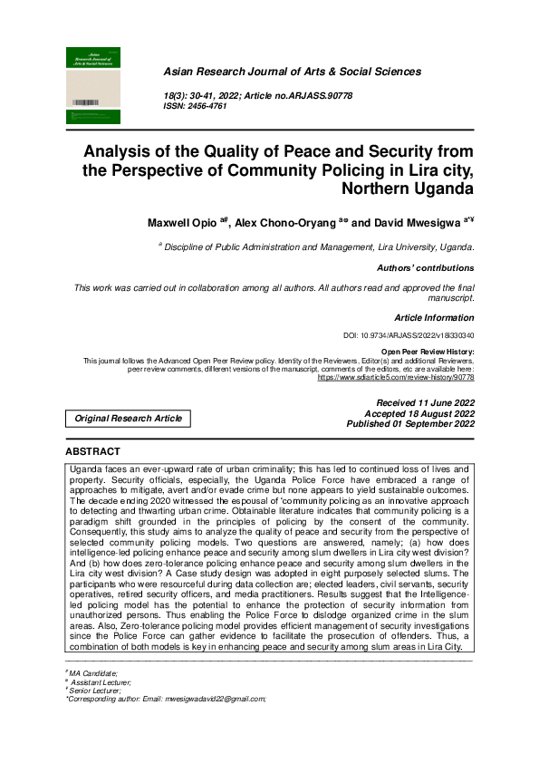 (PDF) Analysis of the Quality of Peace and Security from the ...