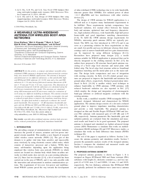 (PDF) A wearable ultra-wideband antenna for wireless body area networks