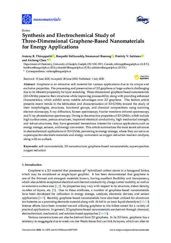 (PDF) Synthesis and Electrochemical Study of Three-Dimensional Graphene ...