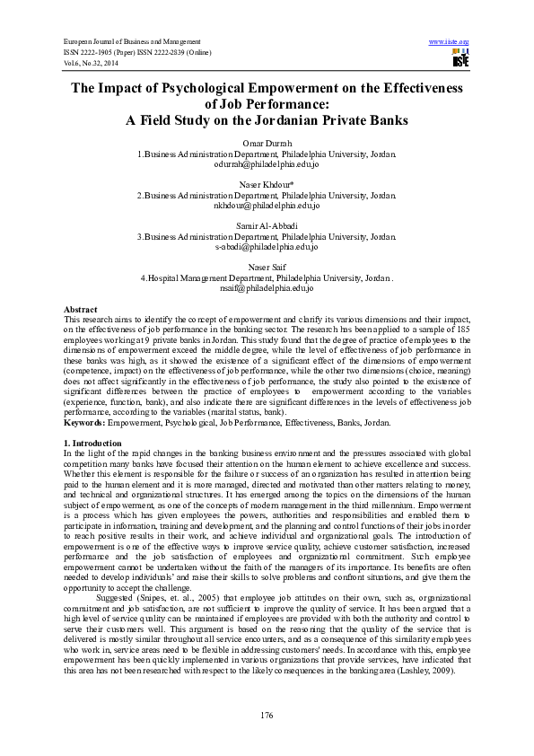 (PDF) The Impact of Psychological Empowerment on the Effectiveness of ...