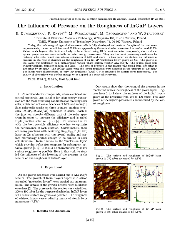 (PDF) The Influence of Pressure on the Roughness of InGaP Layers
