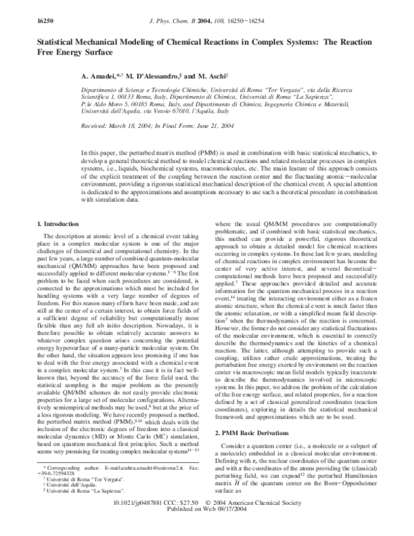 (PDF) Statistical Mechanical Modeling of Chemical Reactions in Complex ...