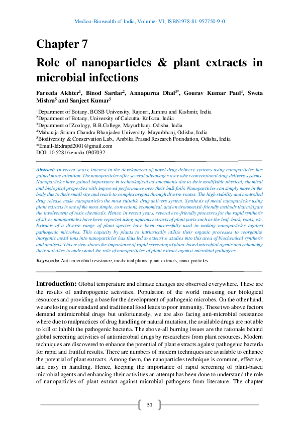 (PDF) Role of nanoparticles & plant extracts in microbial infections