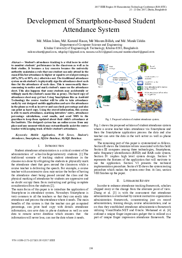 (PDF) Development of smartphone-based student attendance system