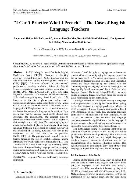 (PDF) I Can't Practice What I Preach The Case of English Language