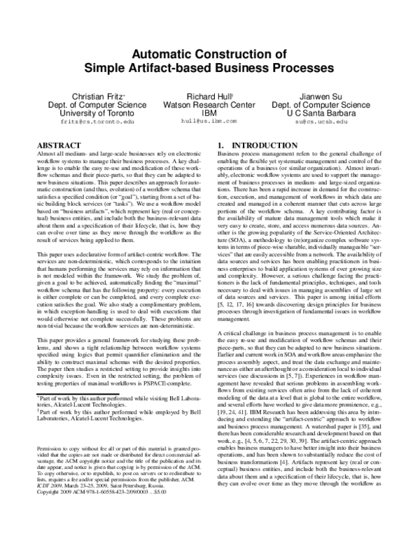 (PDF) Automatic construction of simple artifact-based business processes