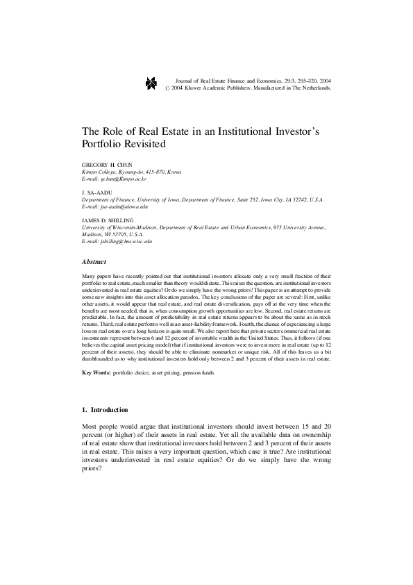 (PDF) The Role of Real Estate in an Institutional Investor’s Portfolio ...