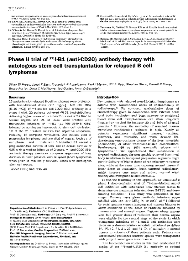 (PDF) Phase II trial of 131I-B1 (anti-CD20) antibody therapy with ...