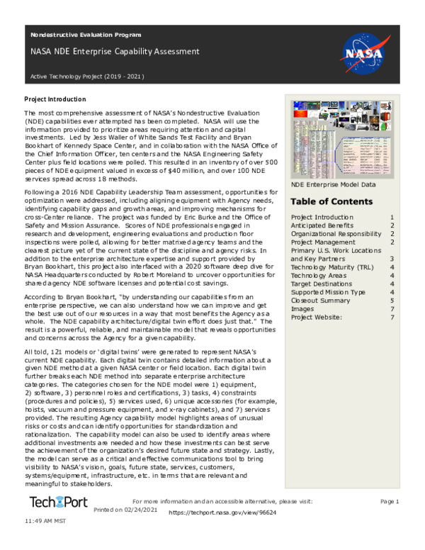 (PDF) NASA NDE Enterprise Capability Assessment