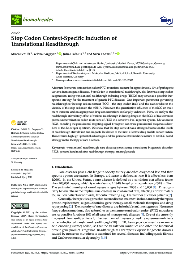 (PDF) Stop Codon Context-Specific Induction of Translational Readthrough