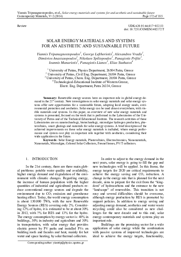 (PDF) Solar Energy Materials and Systems for an Aesthetic and ...