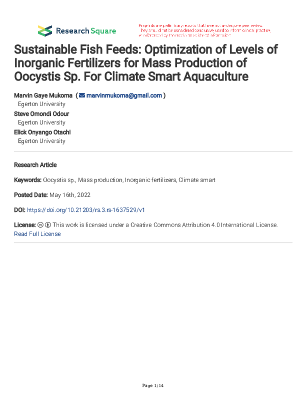 (PDF) Sustainable Fish Feeds: Optimization of Levels of Inorganic ...