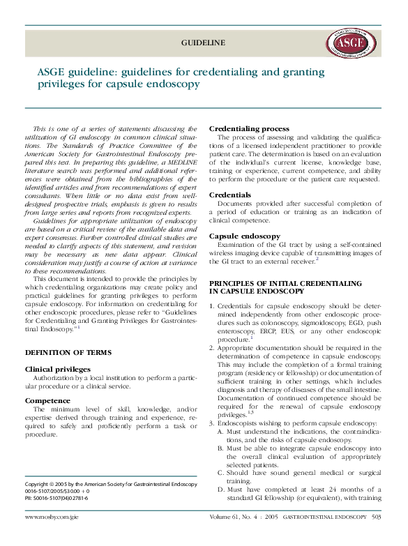 (PDF) ASGE guideline guidelines for credentialing and granting