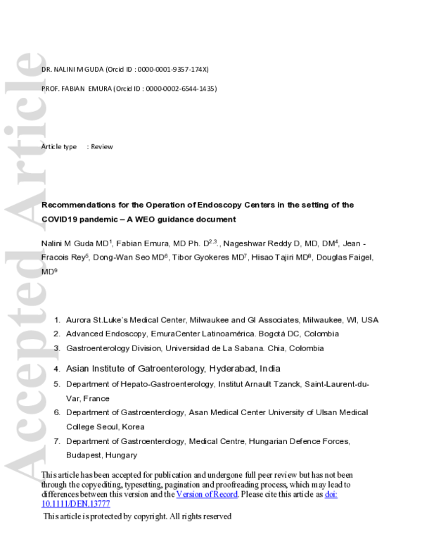 (PDF) for the Operation of Endoscopy Centers in the setting of the COVID‐19