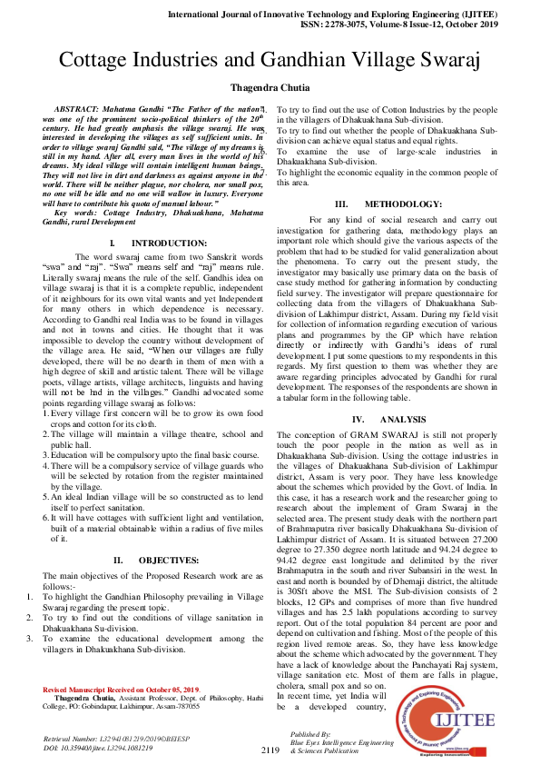 (PDF) Cottage Industries and Gandhian Village Swaraj