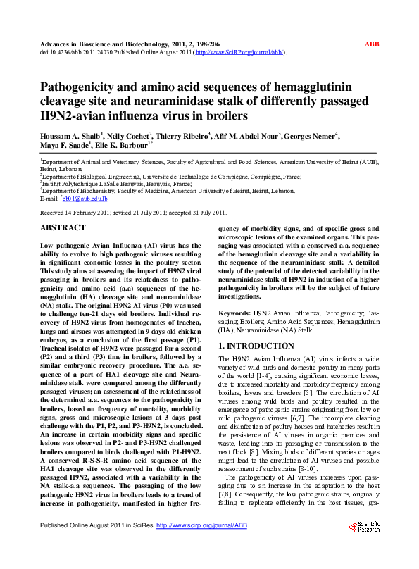 (PDF) Pathogenicity and amino acid sequences of hemagglutinin cleavage ...