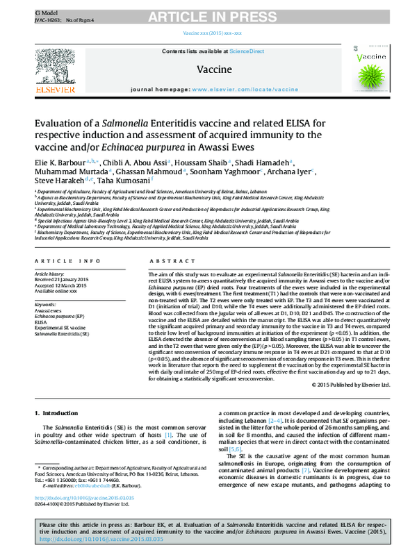 (PDF) Evaluation of a Salmonella Enteritidis vaccine and related ELISA ...