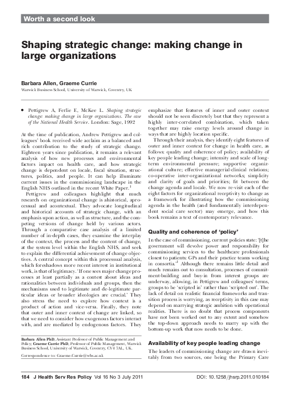 (PDF) Shaping strategic change: making change in large organizations