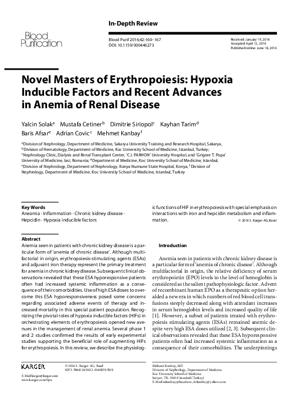 (PDF) Novel Masters of Erythropoiesis: Hypoxia Inducible Factors and ...