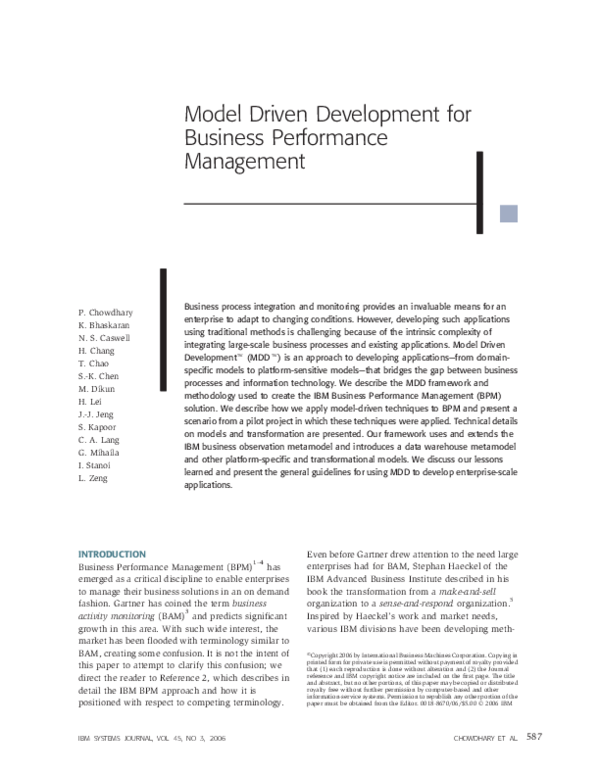 (PDF) Model Driven Development for Business Performance Management