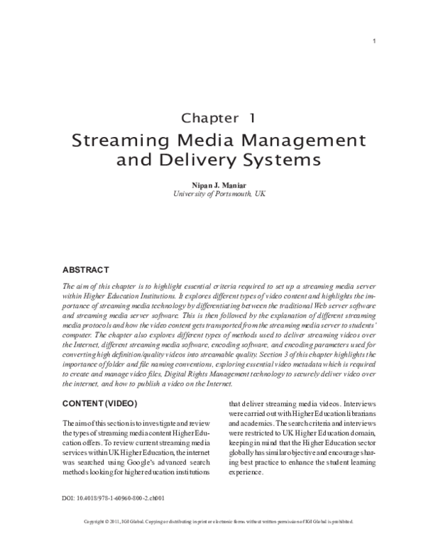 (PDF) Streaming Media Management and Delivery Systems