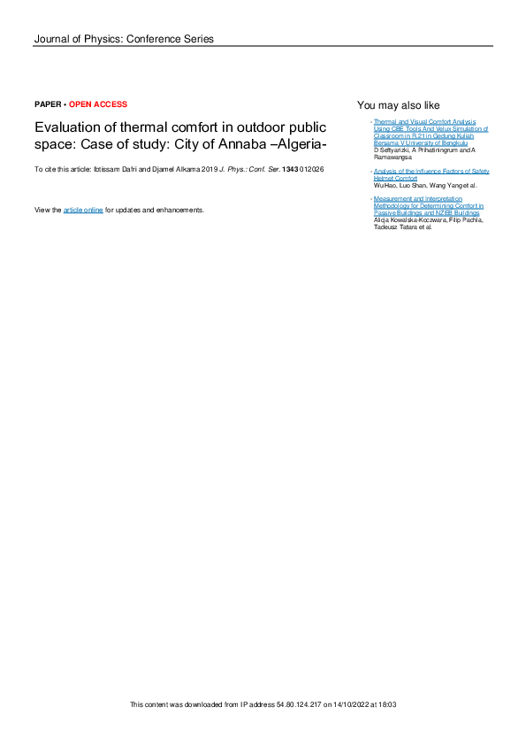 (PDF) Evaluation of thermal comfort in outdoor public space: Case of ...