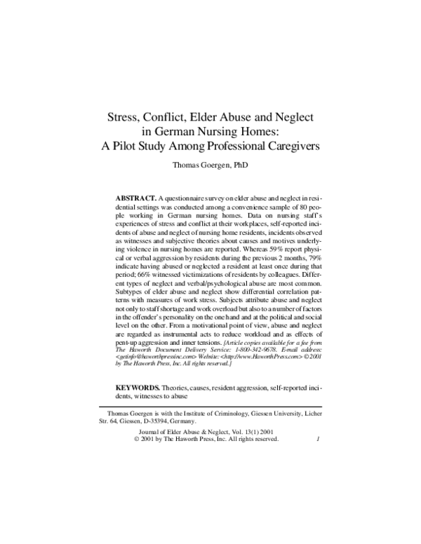 (PDF) Stress, Conflict, Elder Abuse and Neglect in German Nursing Homes ...