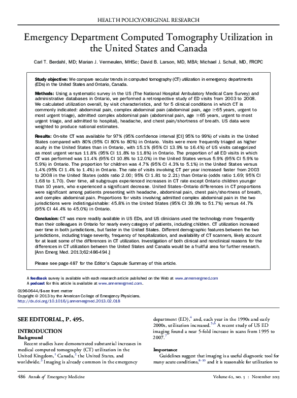(PDF) Emergency Department Computed Tomography Utilization in the ...