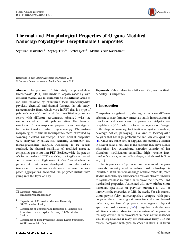 (PDF) Thermal and Morphological Properties of Organo Modified Nanoclay ...
