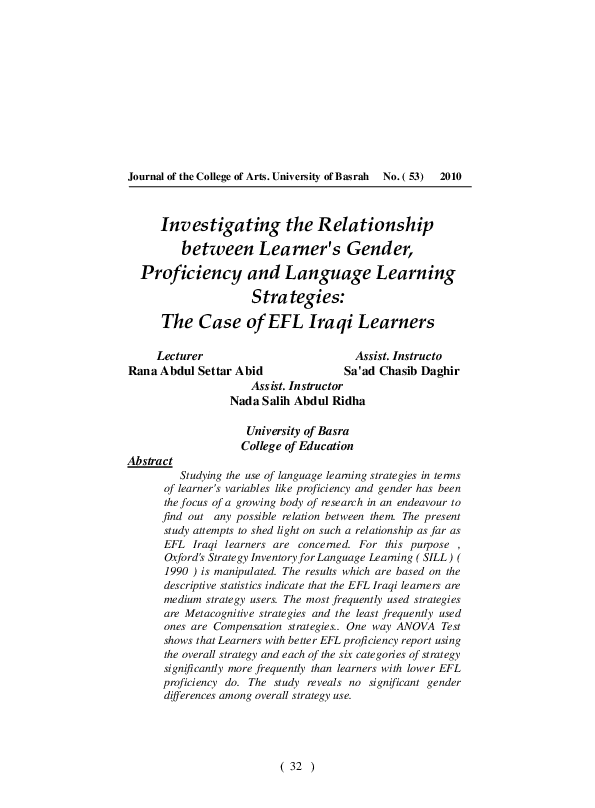 (PDF) Investigating the Relationship between Learner's Gender ...