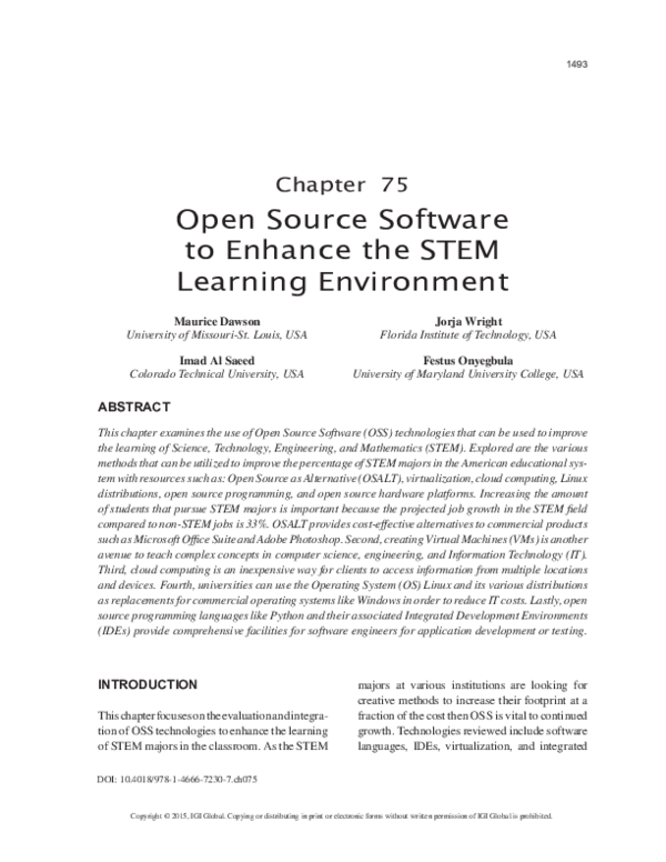 (PDF) Open Source Software to Enhance the STEM Learning Environment