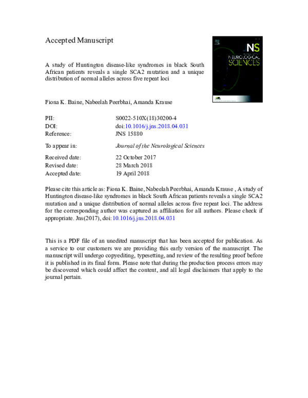 (PDF) A study of Huntington disease-like syndromes in black South ...
