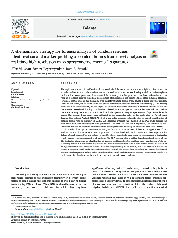 (PDF) A chemometric strategy for forensic analysis of condom residues ...