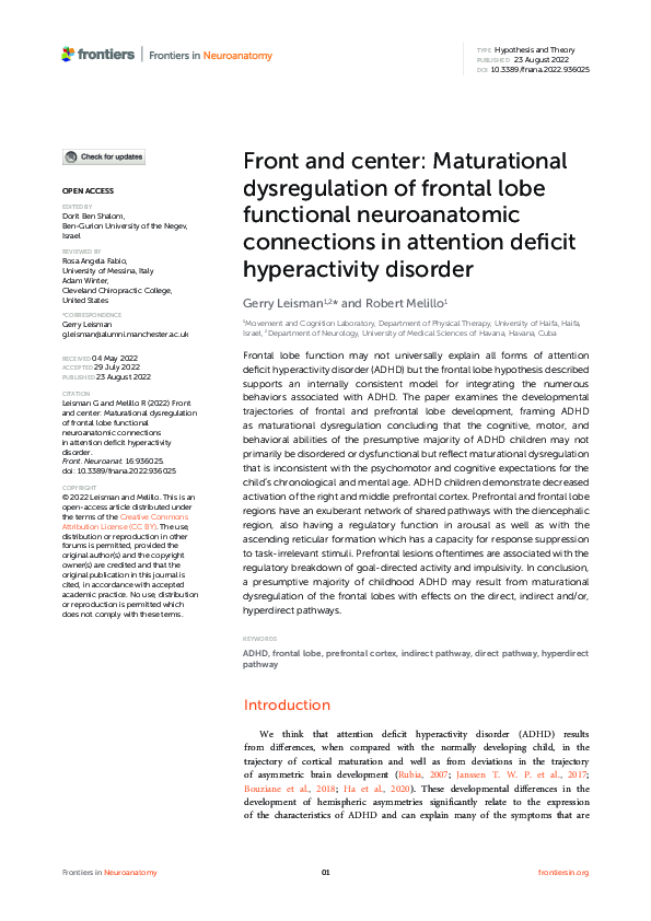 (PDF) Front and center: Maturational dysregulation of frontal lobe ...