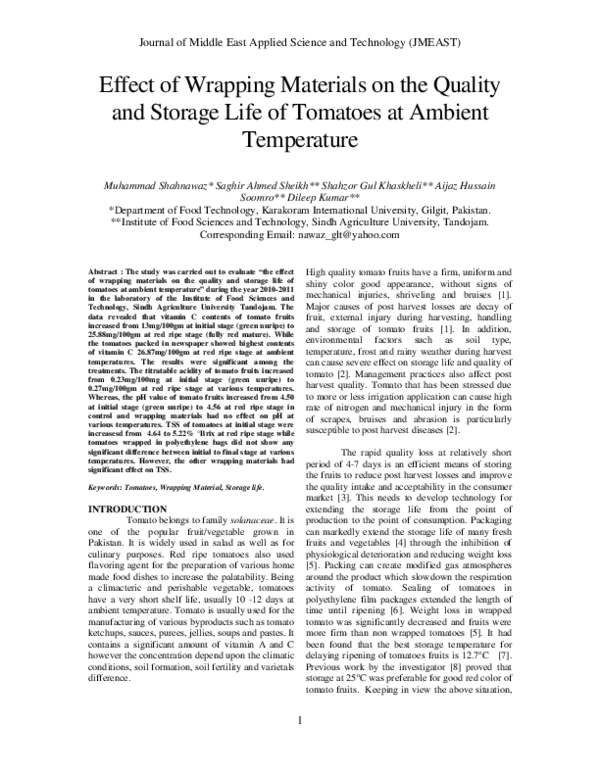 (PDF) Effect of Wrapping Materials on the Quality and Storage Life of ...