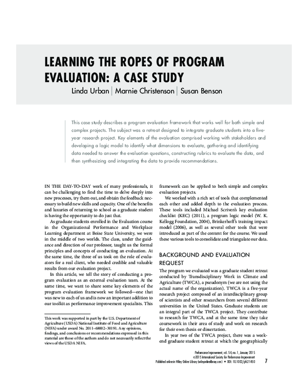 (PDF) Learning the Ropes of Program Evaluation: A Case Study