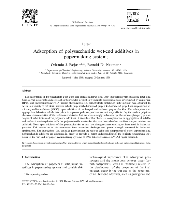 (PDF) Adsorption of polysaccharide wetend additives in papermaking