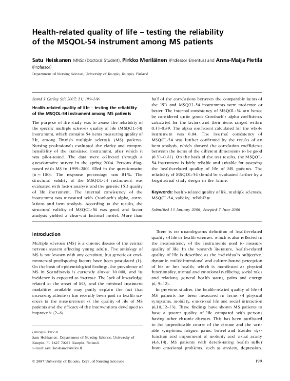 (PDF) Health-related quality of life ? testing the reliability of the ...