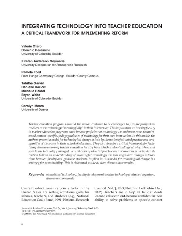 (PDF) Integrating Technology into Teacher Education