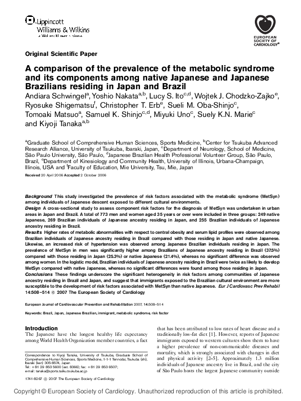 (PDF) A comparison of the prevalence of the metabolic syndrome and its ...