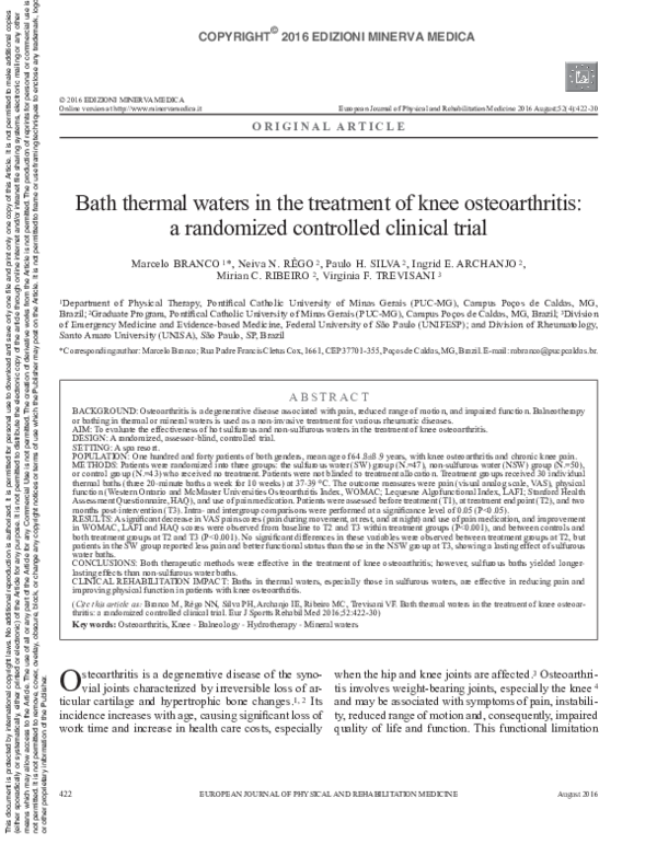 (PDF) Bath thermal waters in the treatment of knee osteoarthritis a