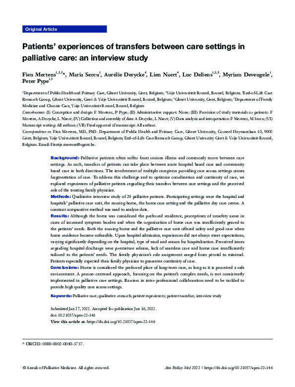 (PDF) Patients’ experiences of transfers between care settings in ...