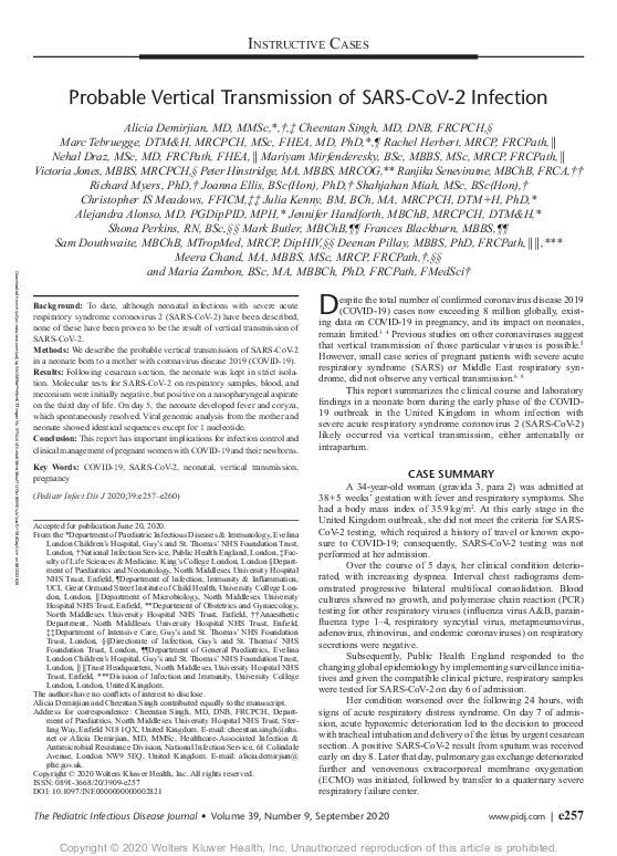 (PDF) Probable Vertical Transmission of SARSCoV2 Infection