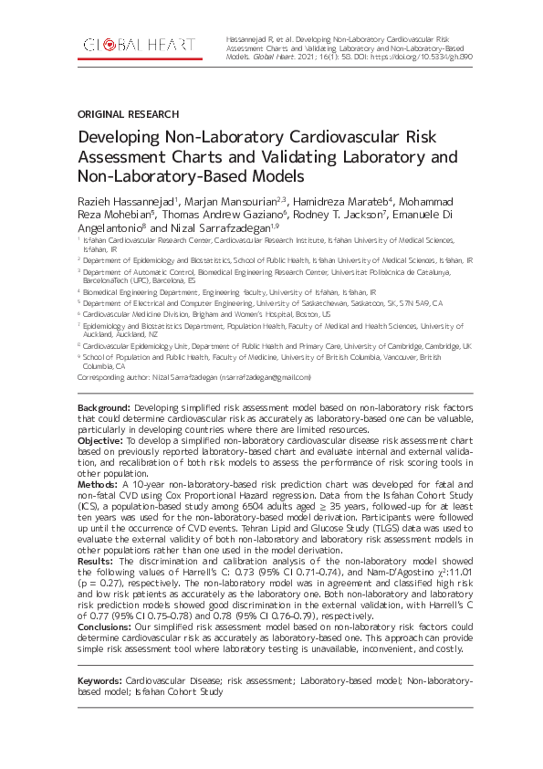 (PDF) Developing NonLaboratory Cardiovascular Risk Assessment Charts