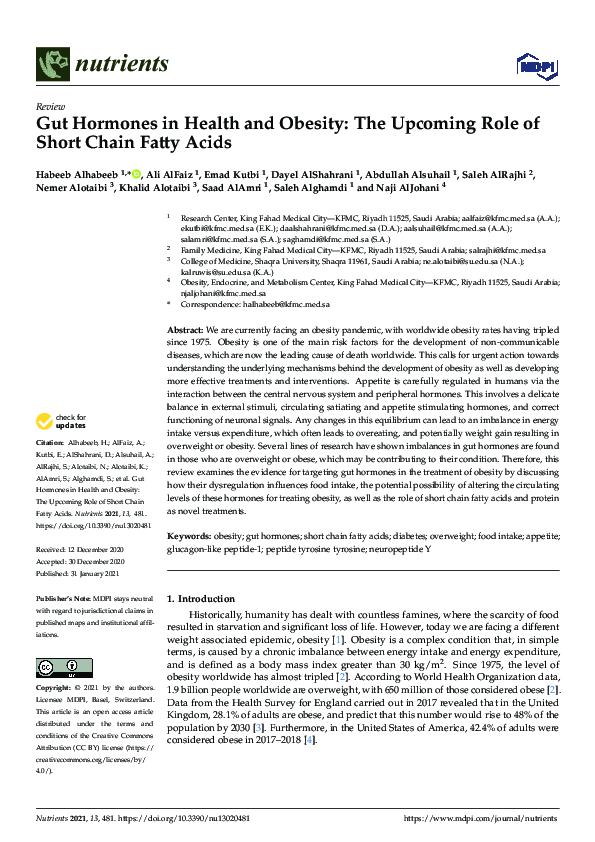 (PDF) Gut Hormones in Health and Obesity: The Upcoming Role of Short ...