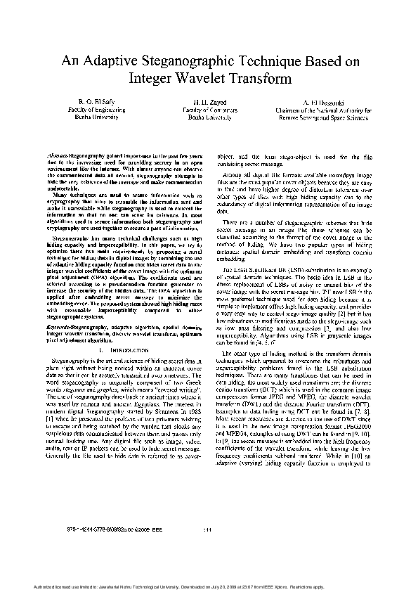 (PDF) An adaptive steganographic technique based on integer wavelet ...