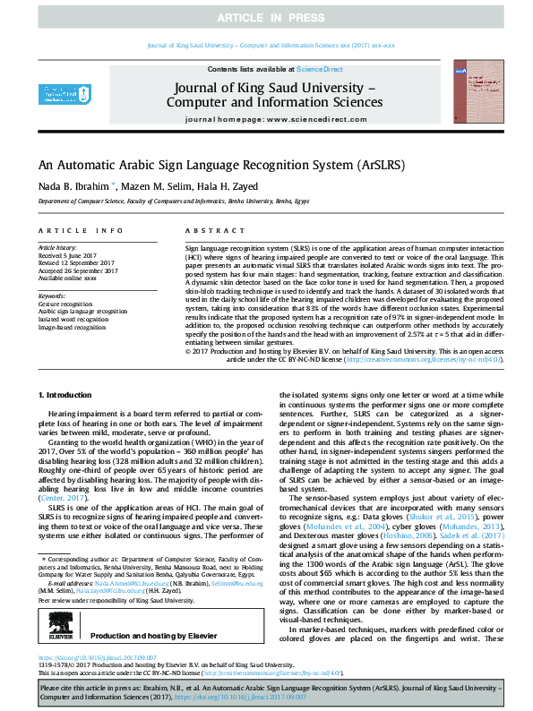 (PDF) An Automatic Arabic Sign Language Recognition System (ArSLRS)