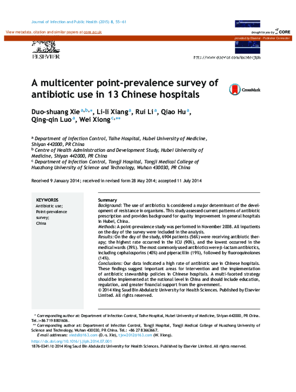 (PDF) A multicenter point-prevalence survey of antibiotic use in 13 ...