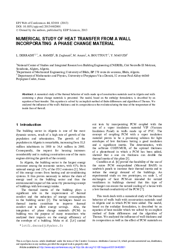 (PDF) Numerical study of heat transfer from a wall incorporating a ...